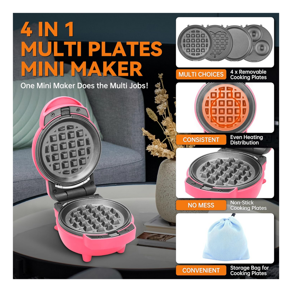 Mini waflera antiadherente 3 en 1